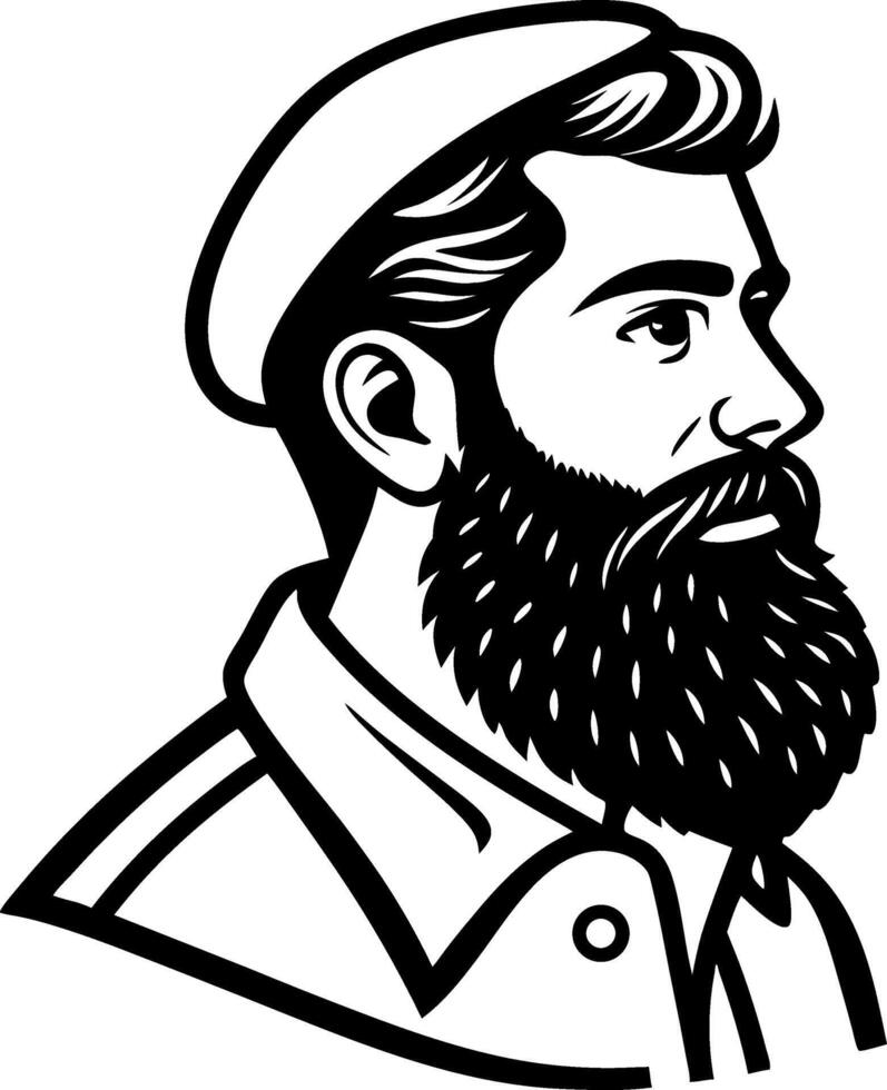 Detailed Beard Portrait of a Man with a Hat and Styled Hair for Tattoo and Design Inspiration vector