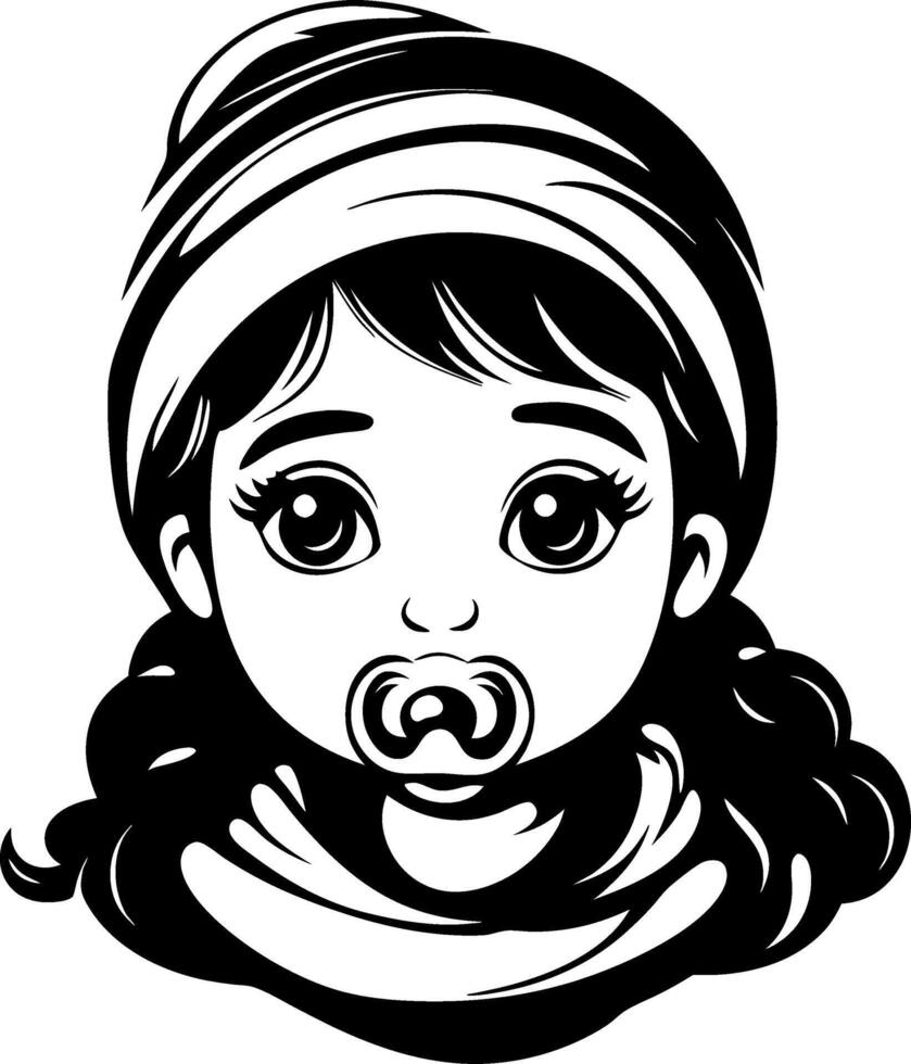 Cute Baby Girl Face with Pacifier and Beanie Ideal for Childrens Illustrations and Decor vector
