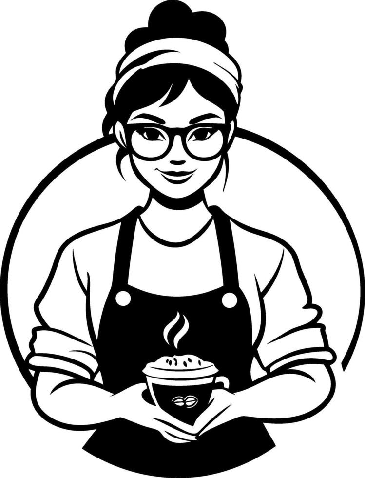 Barista Woman Holding Coffee Cup with Steam Vintage Style Illustration for Cafe Decor vector