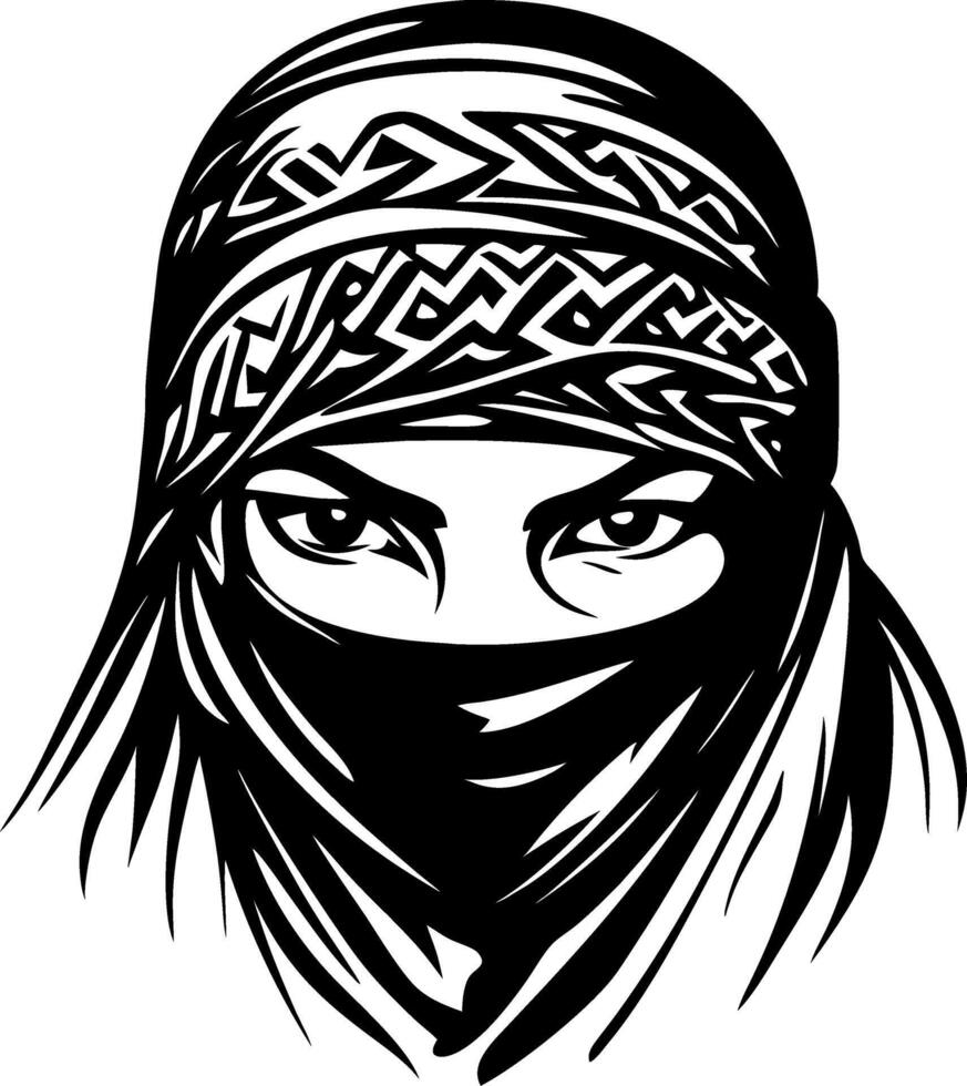 Mysterious Female Warrior Illustration with Intricate Headscarf Design vector