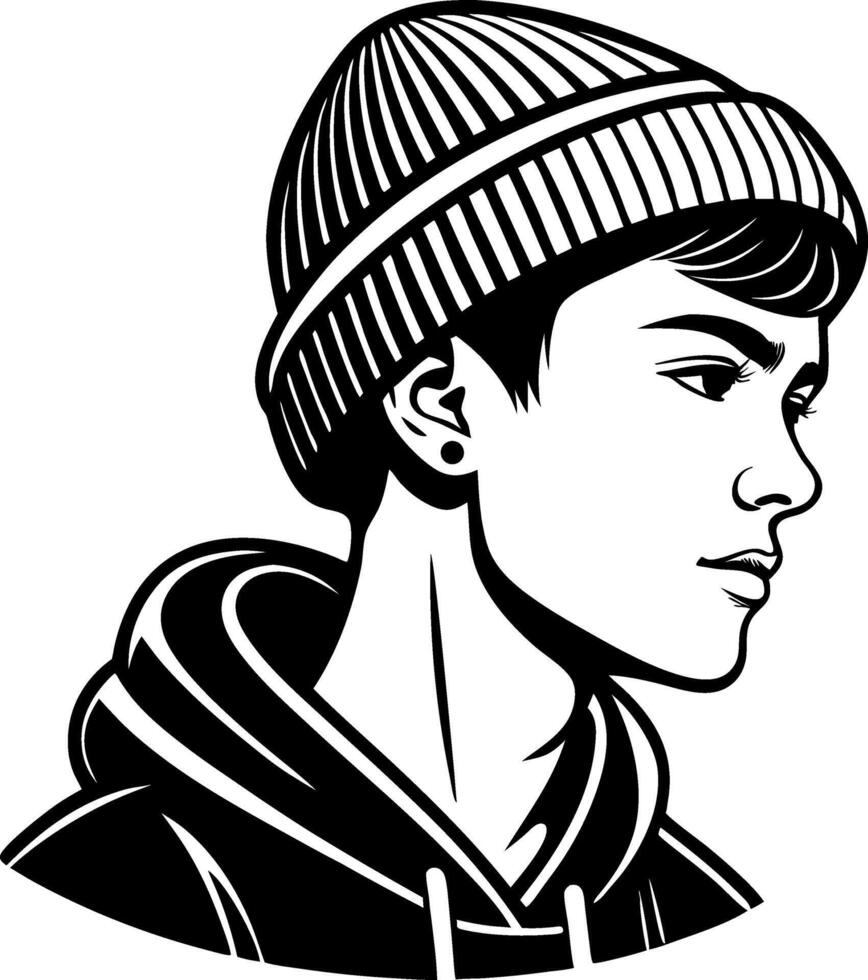 Male Profile Illustration with Beanie for Fashion Art and Urban Style Projects vector
