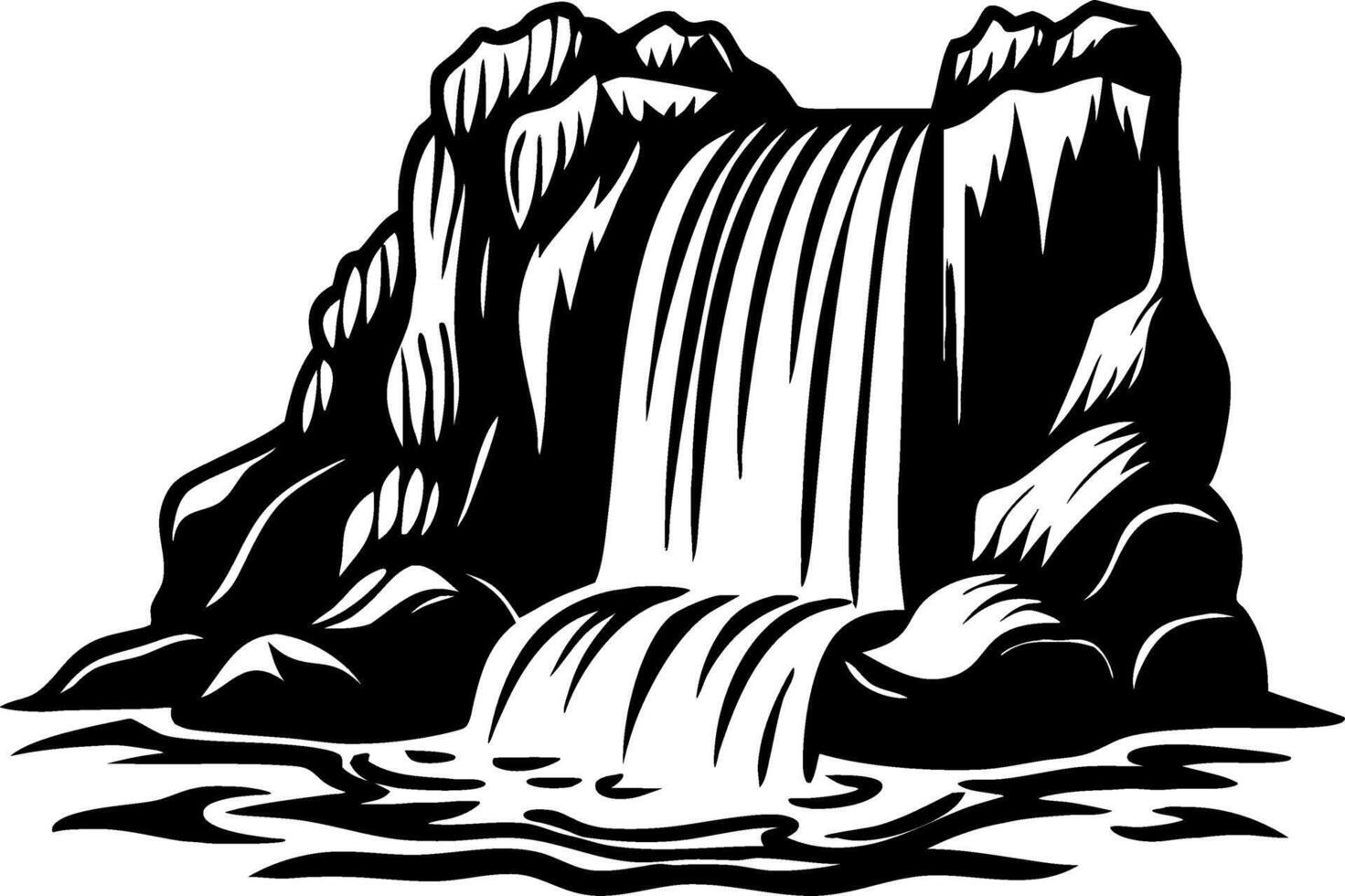 Serene Waterfall Cascading Over Rocky Cliffs Tranquil Nature Scene for Illustrations and Designs vector
