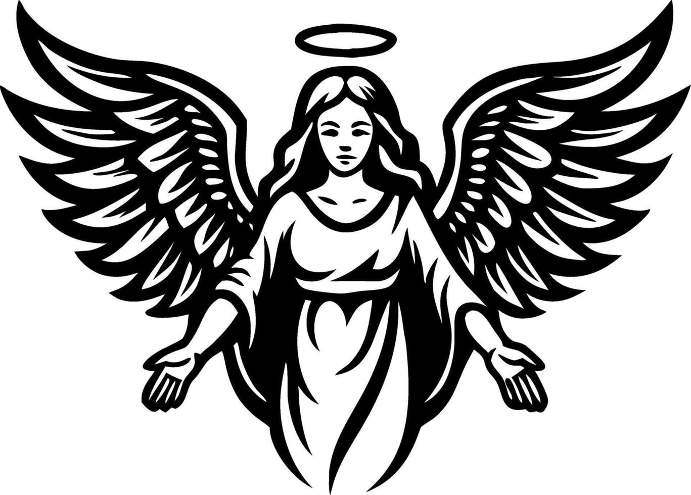 Majestic Angel with Outstretched Wings and Halo Ideal for Tattoo or Coloring Book Design vector