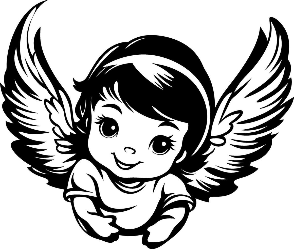 Cute Angelic Baby Character with Wings for Tattoo Design and Childrens Art Projects vector