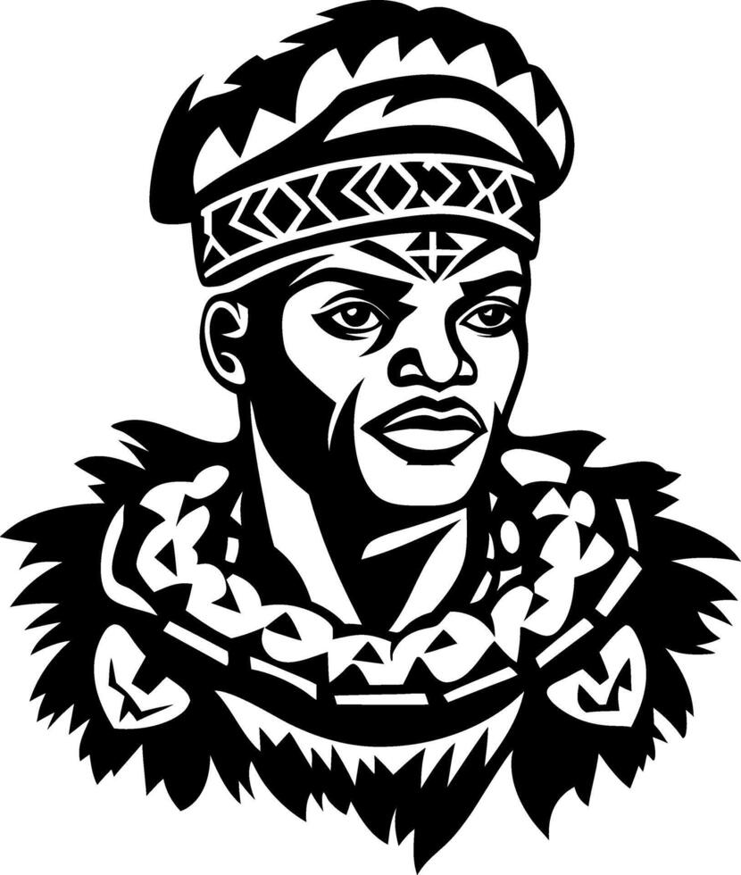 Traditional African Warrior Portrait with Ornate Headdress and Necklace Design for Art Projects vector