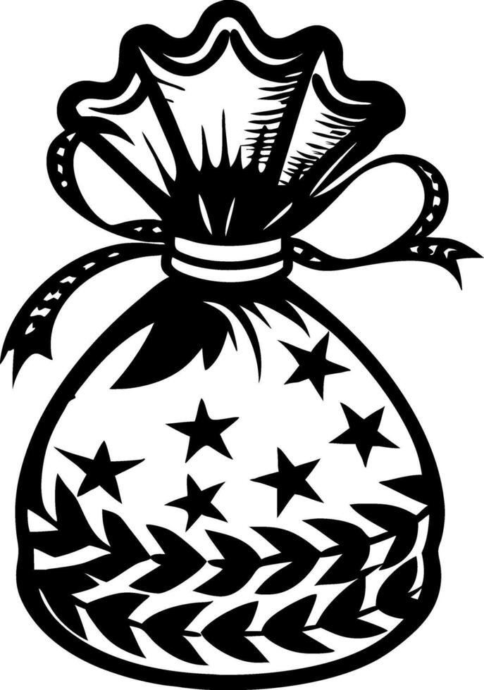 Decorative Money Bag with Stars and Ribbon Perfect for Tattoos and Coloring Pages vector