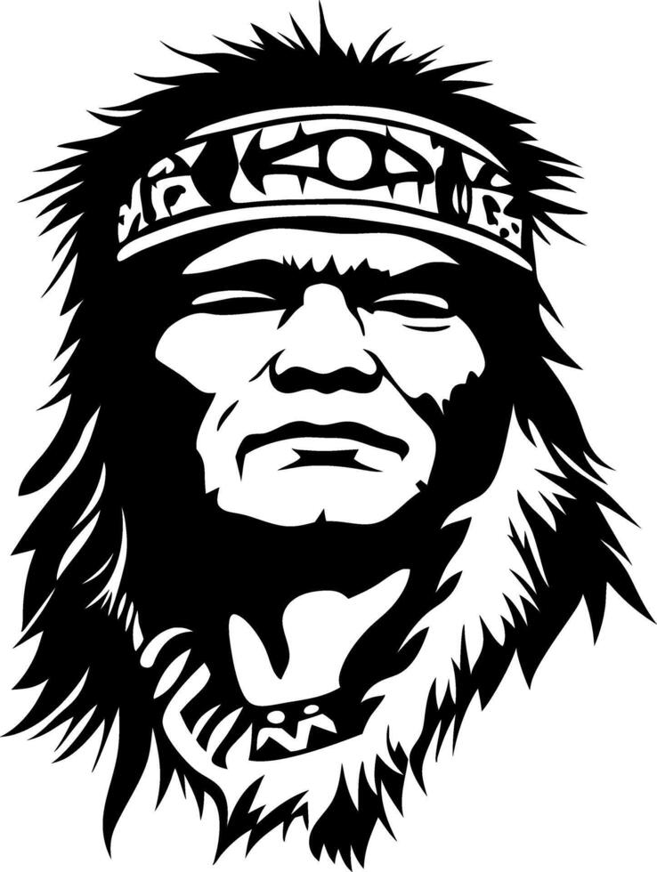 Native American Chief Portrait with Feathered Headdress for Tattoo Design and Art Projects vector