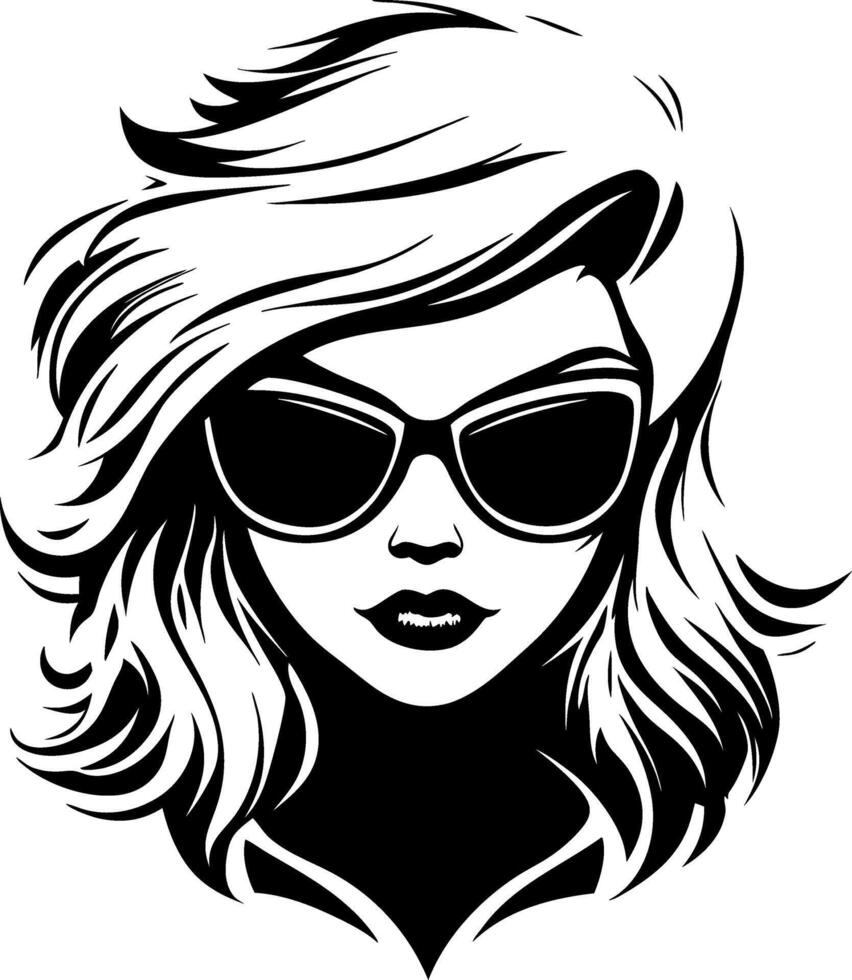 Stylish Woman with Sunglasses and Flowy Hair Perfect for Fashion and Tattoo Design vector