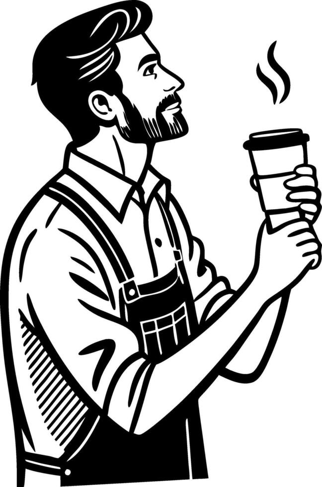 Stylish Man Holding Coffee Cup with Steam in Hand Retro Illustration vector