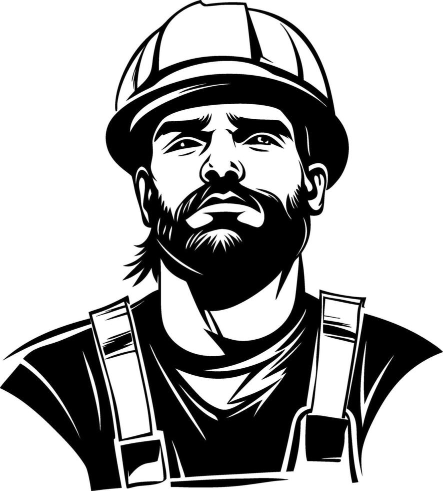 Determined Construction Worker Portrait in Black and White Art for Various Design Uses vector