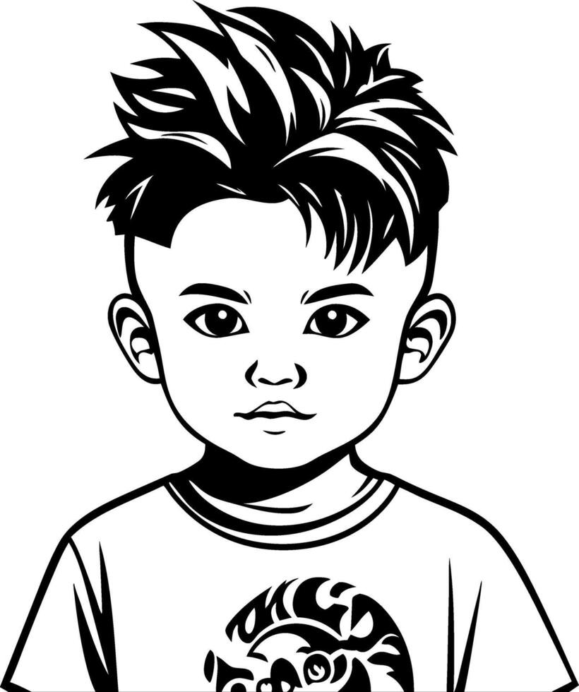 Stylized Portrait of Young Boy with Spiky Hair Wearing Graphic T-Shirt for Creative Projects vector