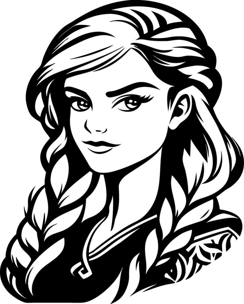 Bold Portrait of a Confident Young Woman with Braids Ideal for Tattoo Design or Coloring Book vector