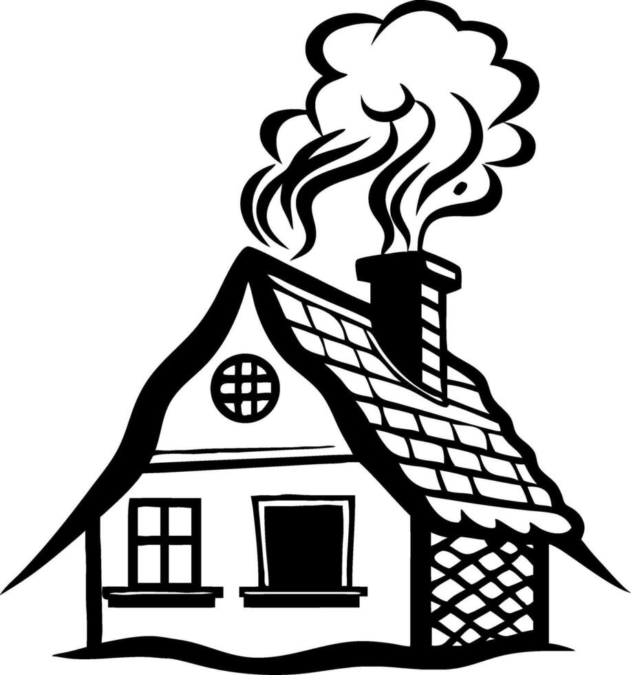 Cozy Cartoon Style House with Smoke Rising from Chimney Perfect for Illustrations and Designs vector