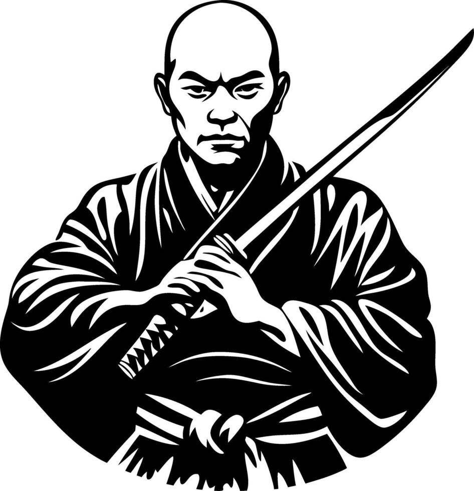 Samurai Warrior Portrait with Katana Intricate Design Powerful Symbol for Tattoos and Art vector