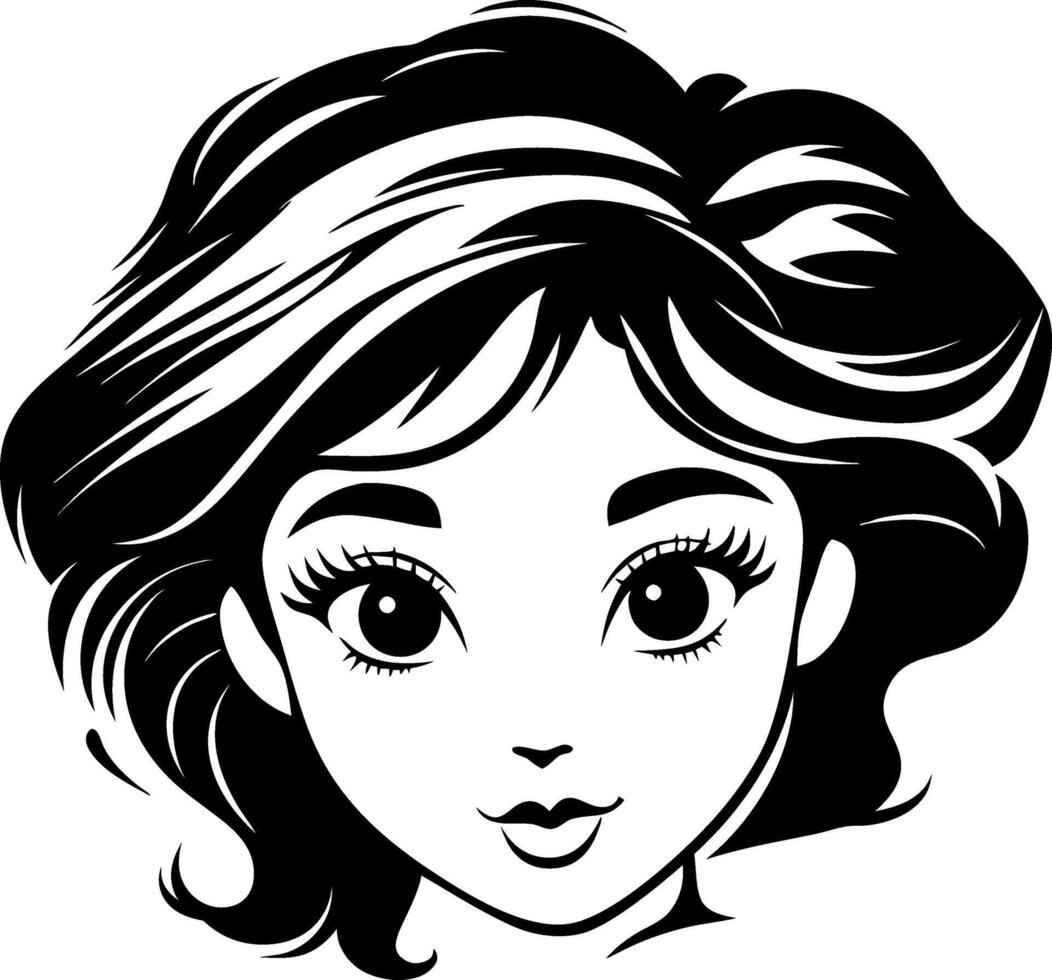 Stylized Young Girl Face with Curly Hair Ideal for Kids Coloring Book or Tattoo Design vector