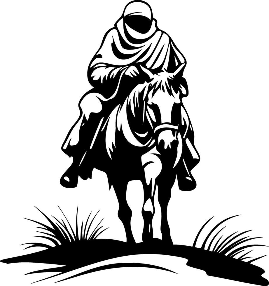 Mysterious Rider on Horseback Silhouette Design for Tattoos and Illustrations vector