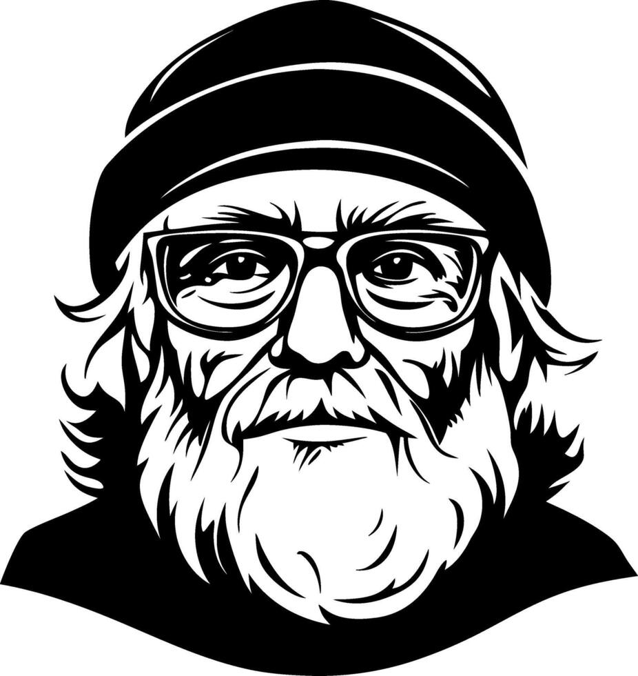Bearded Man with Glasses and Beanie Portrait for Tattoo and Graphic Design vector