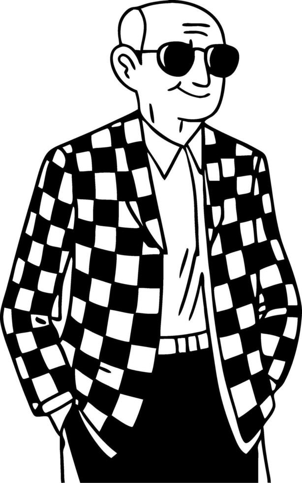 Stylish Elderly Man in Checkered Blazer and Sunglasses Retro Illustration vector