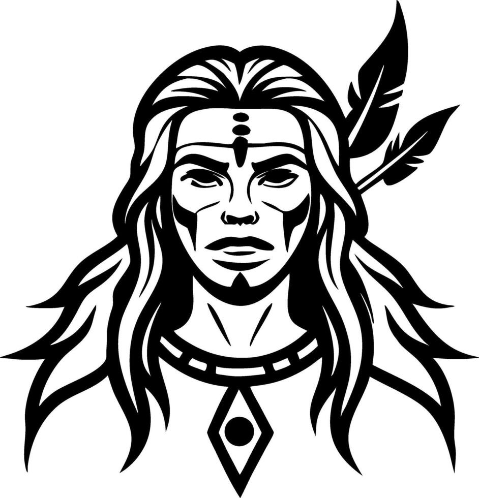 Native American Warrior Portrait with Feathers and Tribal Patterns for Tattoo and Design vector