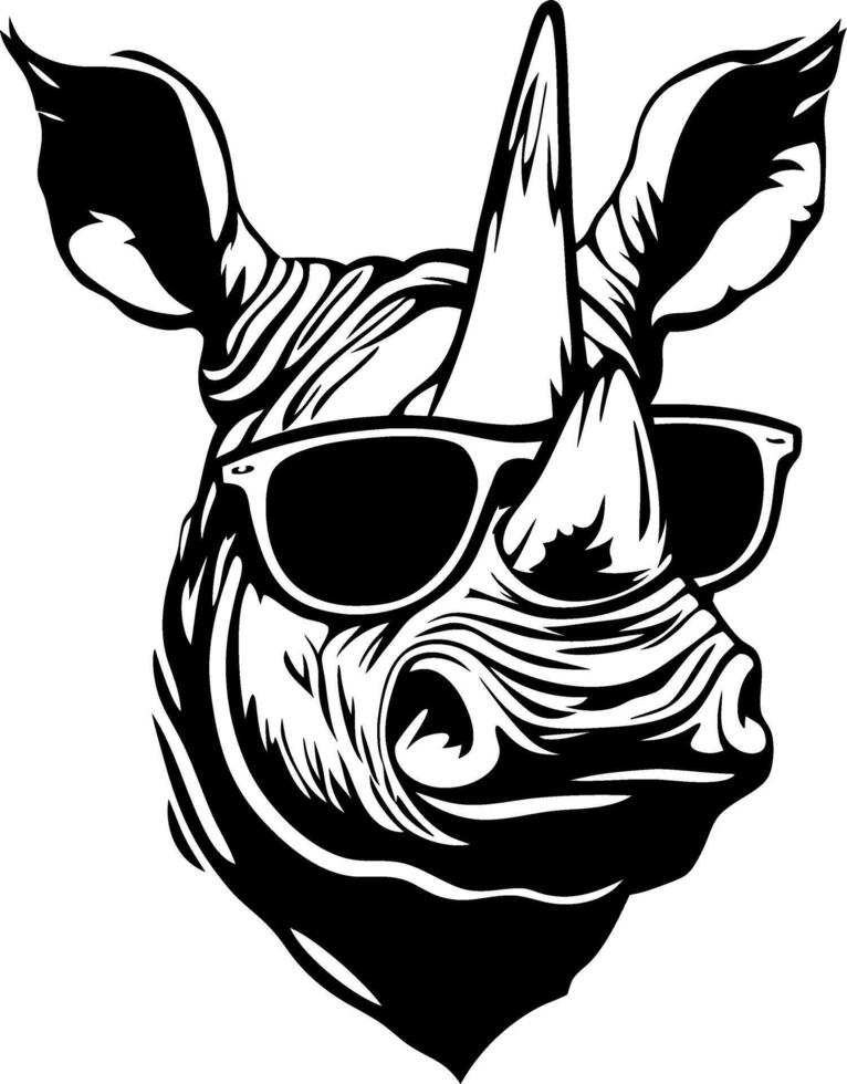 Cool Rhino Head with Sunglasses Stylish Art for Tattoo and Coloring Book Designs vector