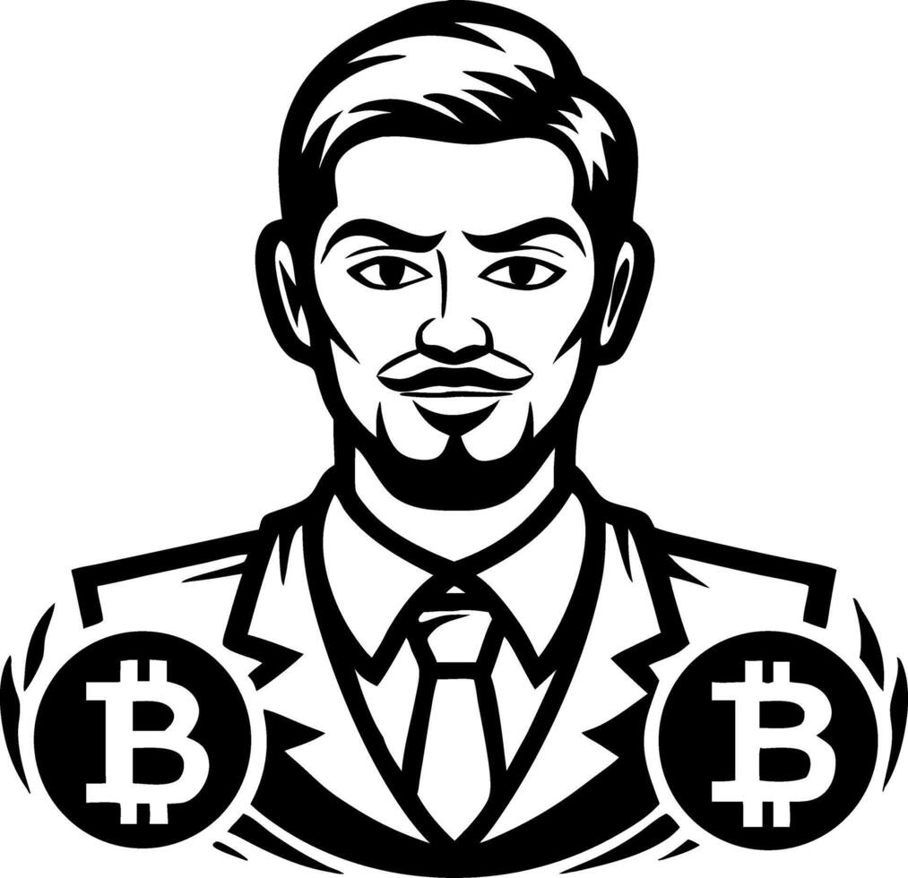 Crypto Enthusiast Businessman Portrait with Bitcoin Symbols for Financial Projects vector