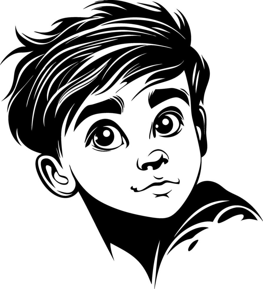 Expressive Boy Portrait Outline Ideal for Coloring Books and Drawing Projects vector