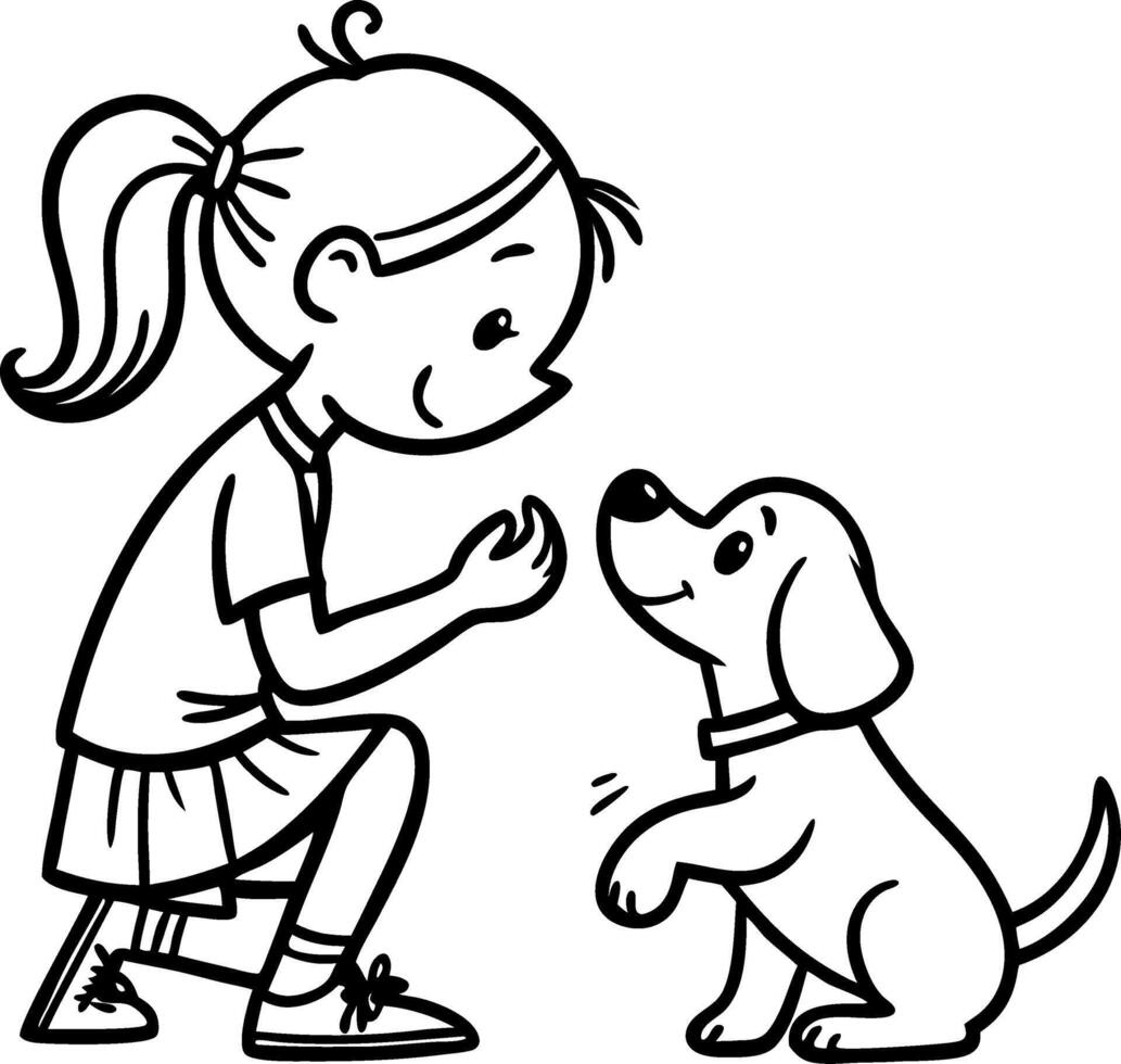 Girl Playing with Dog Engaging Friendship Adorable Child Pet Interaction Illustration vector