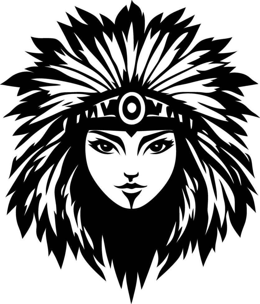 Indigenous Woman with Feather Headdress Graphic Ideal for Tattoo and Coloring Designs vector