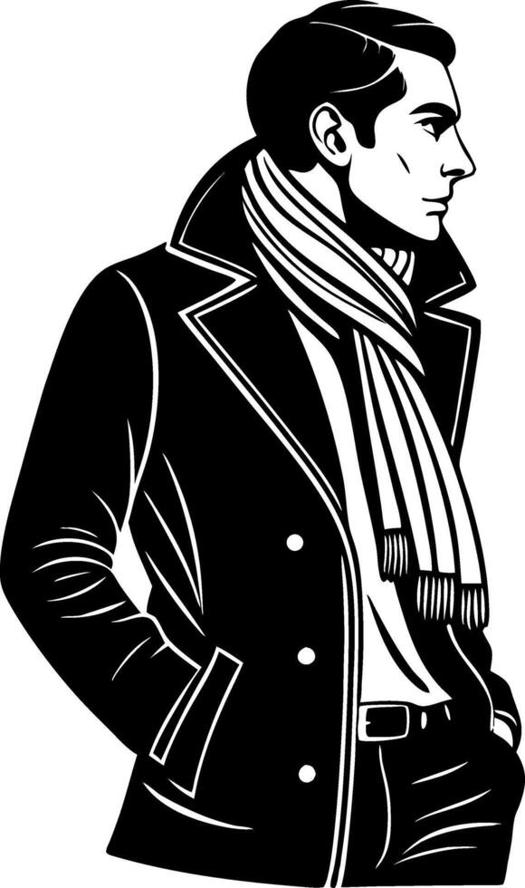 Stylish Man in Winter Coat and Scarf Illustration for Fashion Design and Lifestyle Themes vector