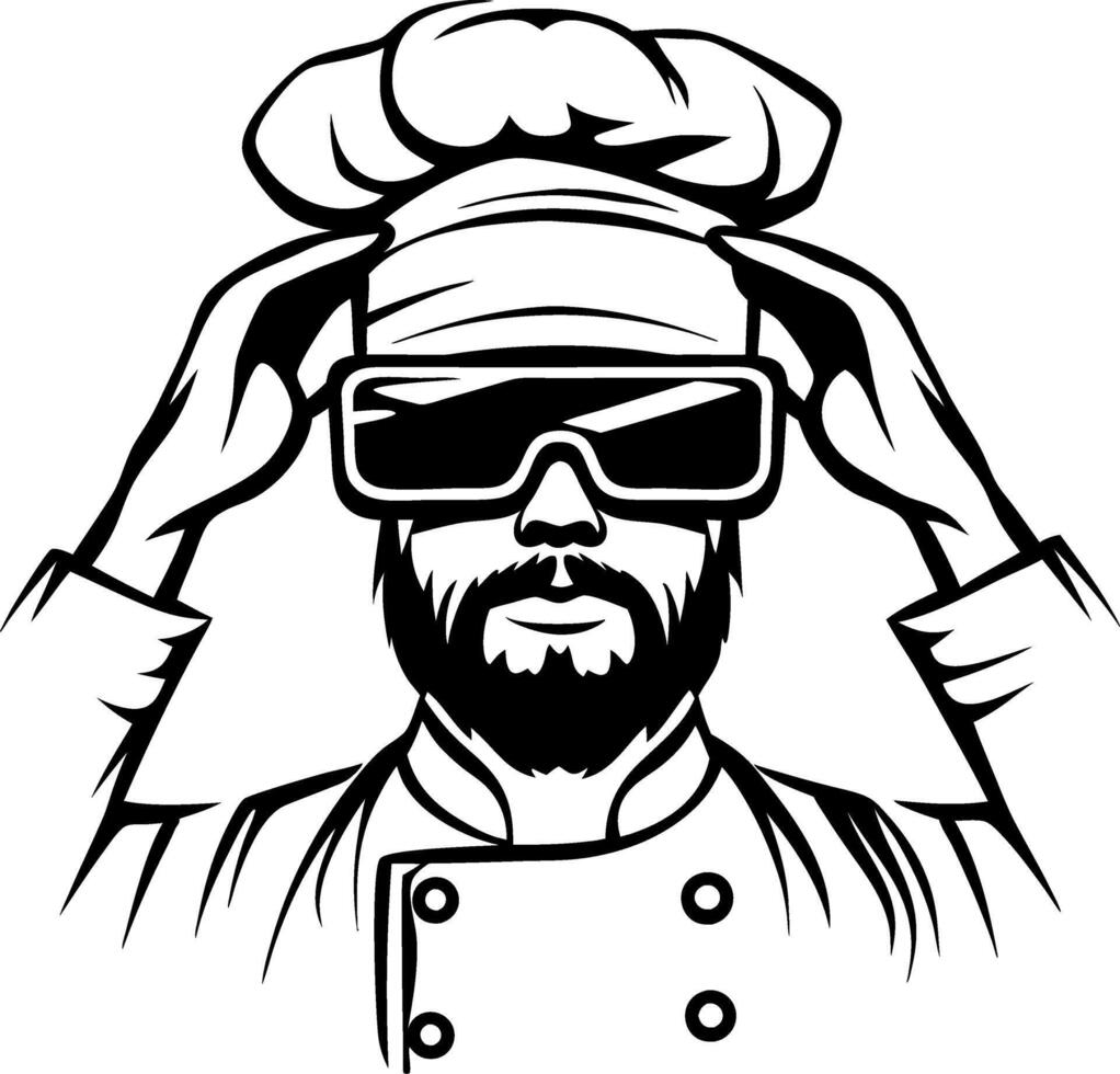 Chef Wearing Stylish Sunglasses with Hat and Beard Perfect for Cooking Themes and Design vector