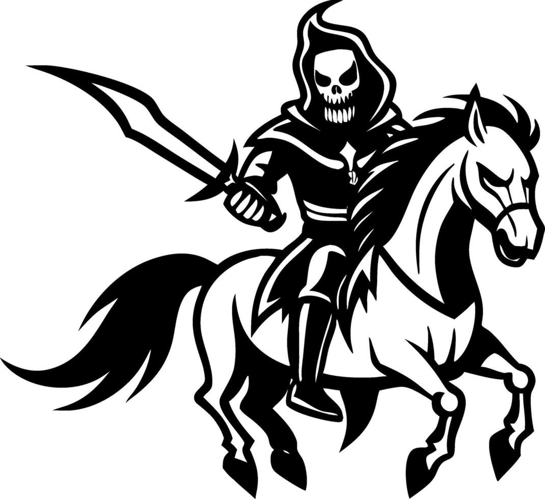 Menacing Grim Reaper Riding Horse with Sword for Gothic and Halloween Designs vector