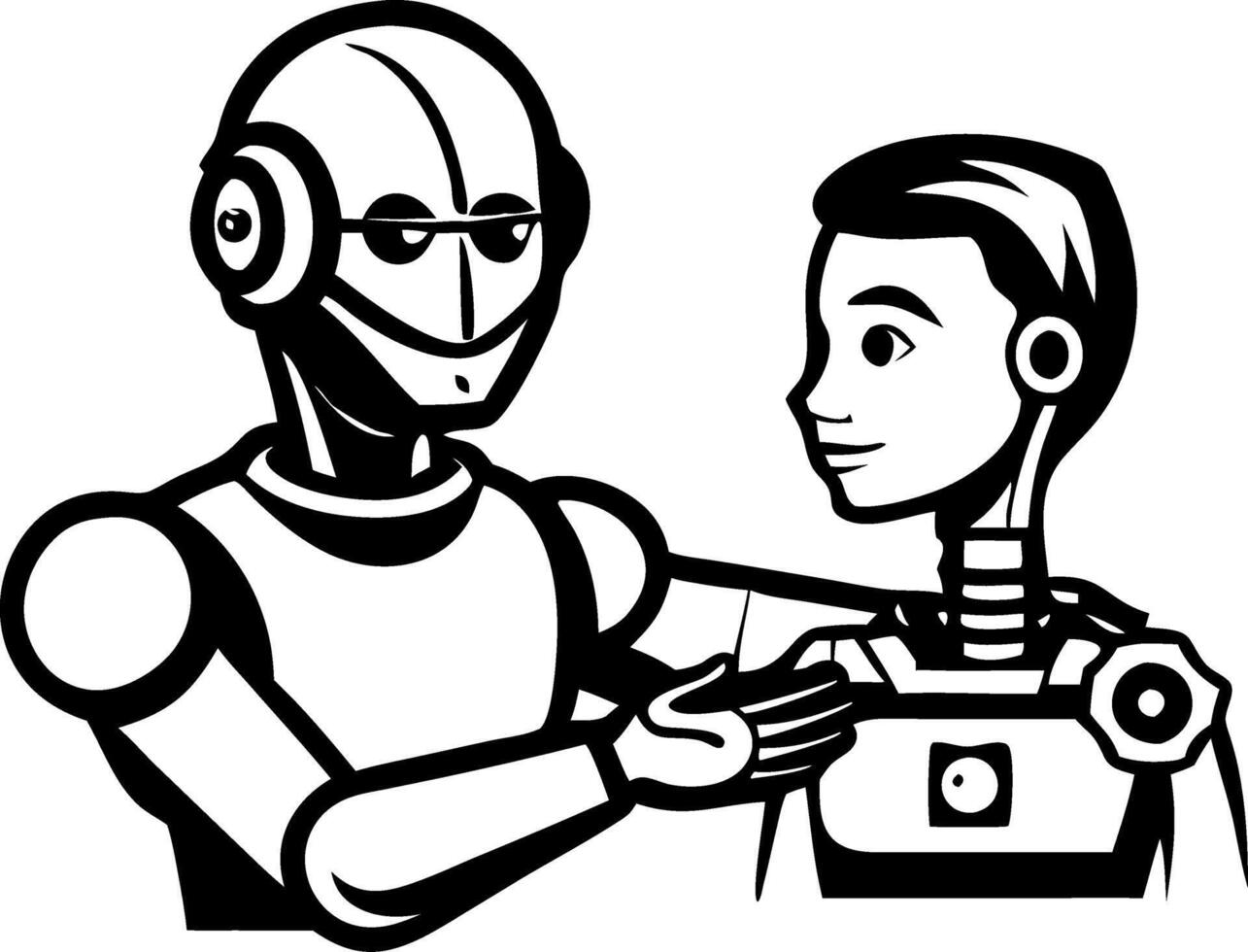 Friendly Robot Interaction Design Featuring Android and Humanoid Companion Illustration vector