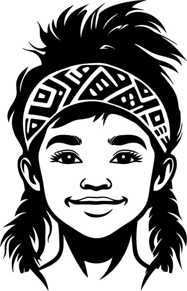 Smiling Young Girl with Patterned Headband Graphic for Tattoos and Illustrative Designs vector