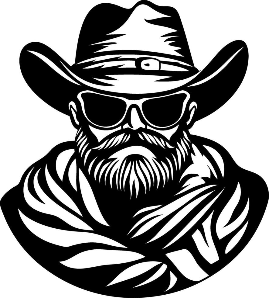 Stylish Cowboy Portrait with Sunglasses and Bandana Ideal for Tattoo Design and Graphic Art vector