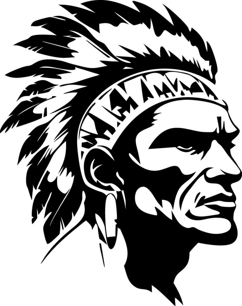 Indian Warrior Profile with Feathered Headdress Bold Monochrome Design for Tattoos and Art vector