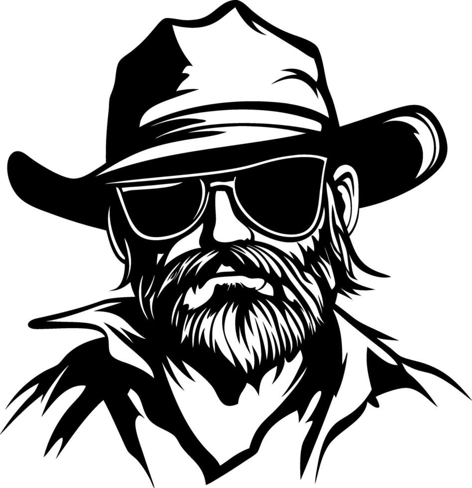 Stylish Bearded Man Wearing Sunglasses and Wide-Brimmed Hat Illustration vector