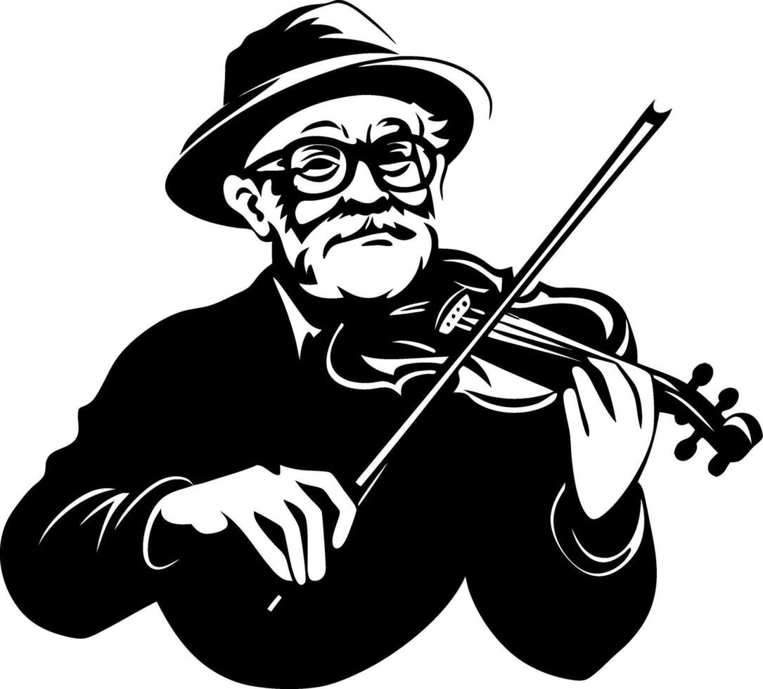 Elderly Man Playing Violin Art for Music Themed Tattoo Designs and Illustrations vector