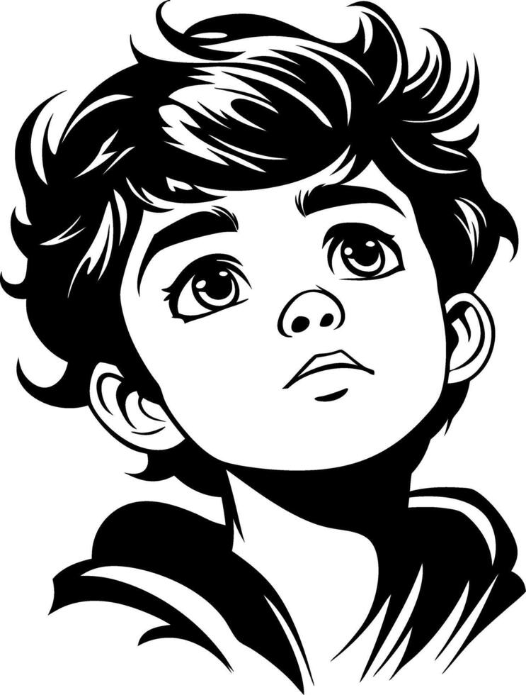 Curious Boy Looking Up Illustration Perfect for Tattoo Design and Coloring Books vector