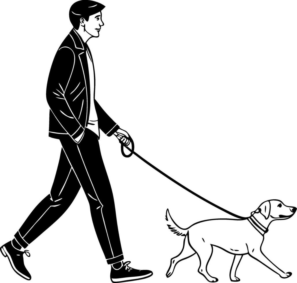 Man Walking Dog Illustration for Pet Care Designs and Outdoor Lifestyle Projects vector