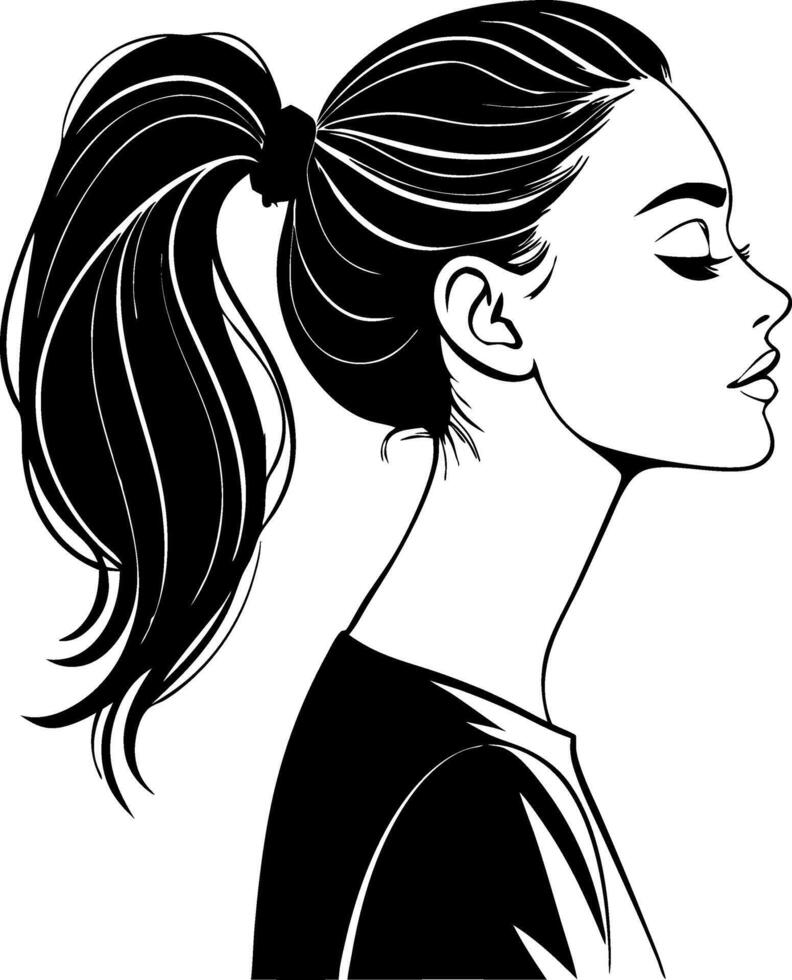 Elegant Female Profile Silhouette with Ponytail for Fashion Graphics and Tattoo Design vector