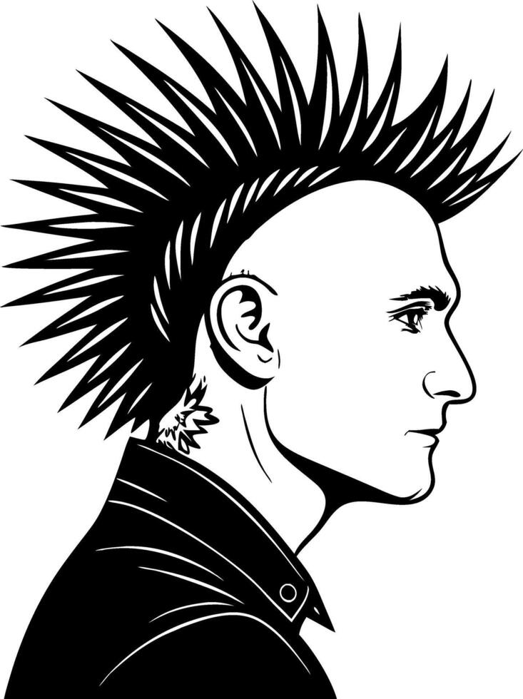 Punk Hairstyle Illustration of a Person with Mohawk and Leather Jacket for Tattoo Design vector