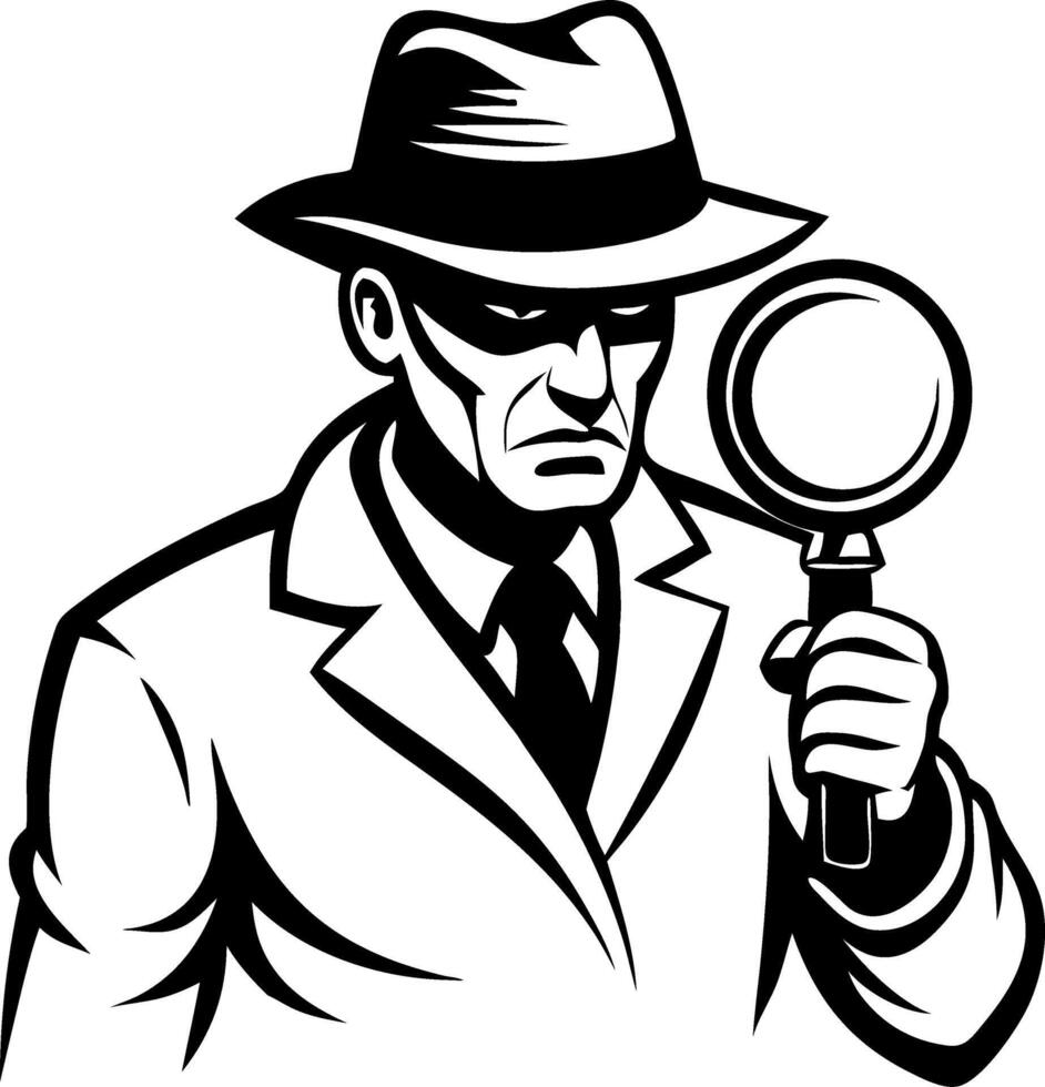 Detective Holding Magnifying Glass Classic Noir Style Illustration for Mystery Themes vector