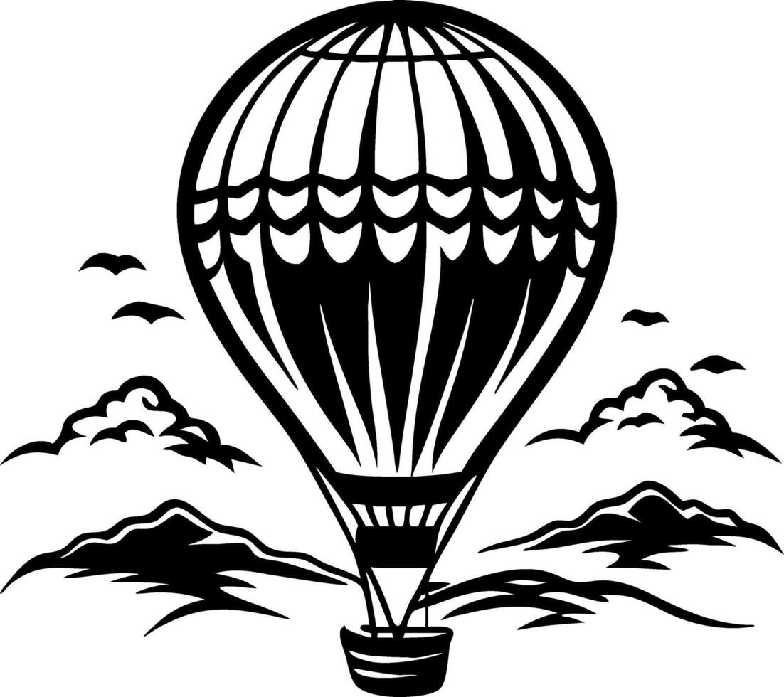 Hot Air Balloon Flying Above Mountains and Clouds Art for Creative Projects vector