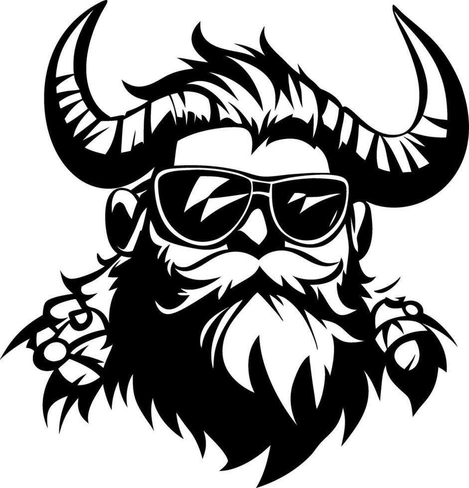 Stylish Viking Warrior with Sunglasses and Horned Helmet for Tattoos and Graphic Design vector