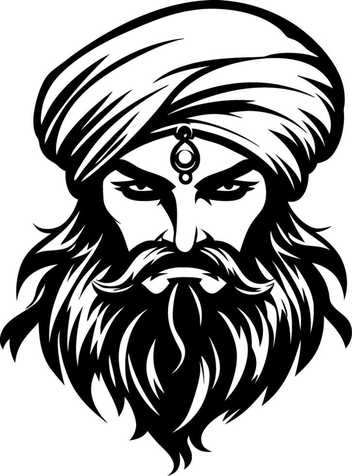 Intricate Bearded Man with Turban Art Ideal for Tattoo and Coloring Book Designs vector