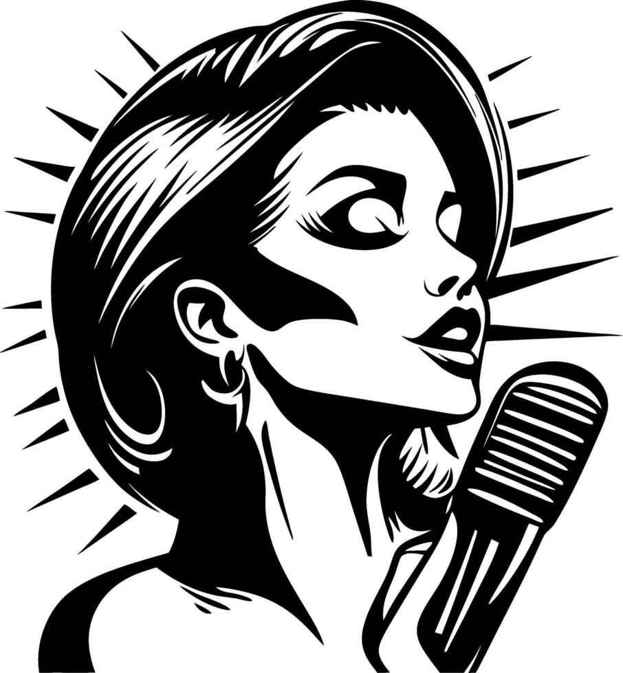 Singing Woman with Microphone Vintage Style Art for Music Inspired Designs vector