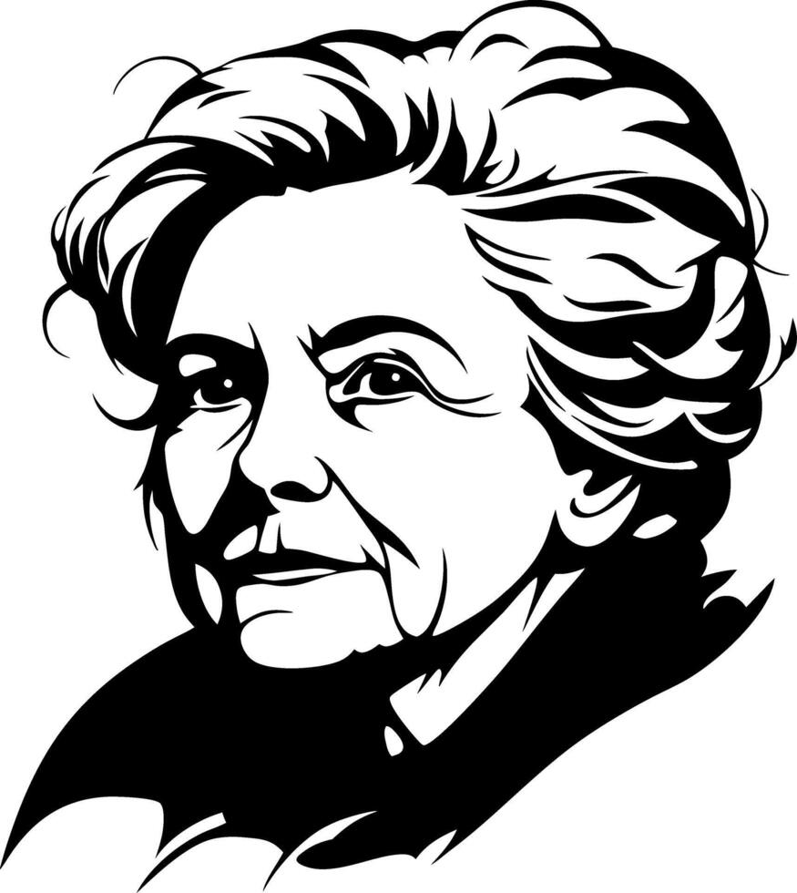 Stylized Portrait of Older Woman with Short Hair for Tattoo and Coloring Book Design vector