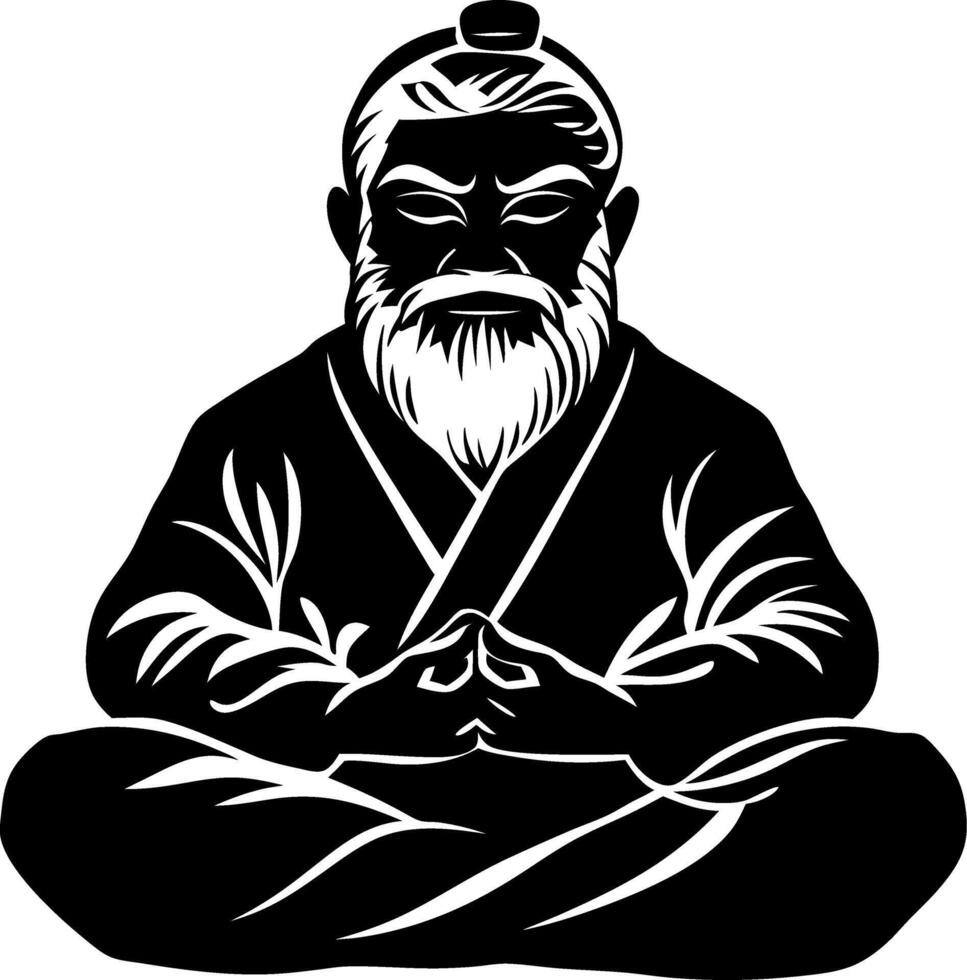 Meditating Zen Master Art for Tattoo Design and Mindfulness Coloring Book vector