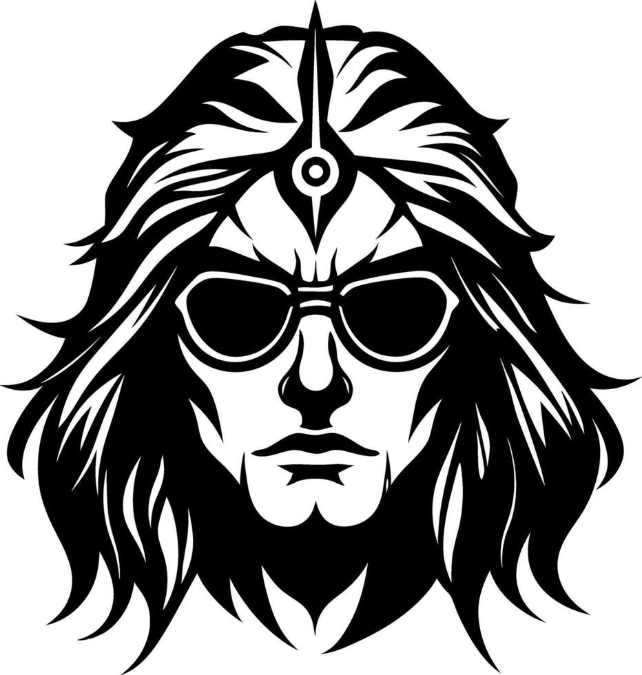 Bold Minimalist Design of a Sunglasses-Clad Heroic Figure with Long Hair vector
