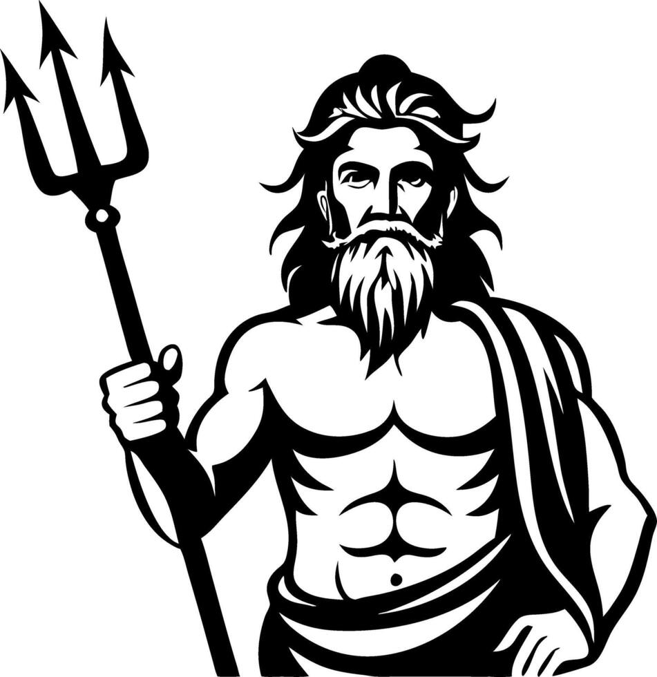 Powerful Pose of a Mythical Sea God with Trident Design for Tattoo and Artwork Inspiration vector